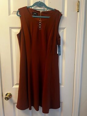AGB Sleeveless Midi Dress in Rust Brown with Gold Detail